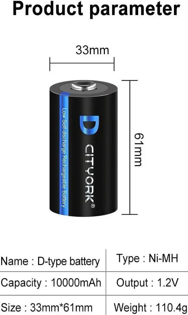 Alt view image 5 of 6 - CITYORK 6 Pack 10000 Mah 1.2V Ni-MH Rechargeable D Batteries, Discharge D Size Rechargeable Batteries
