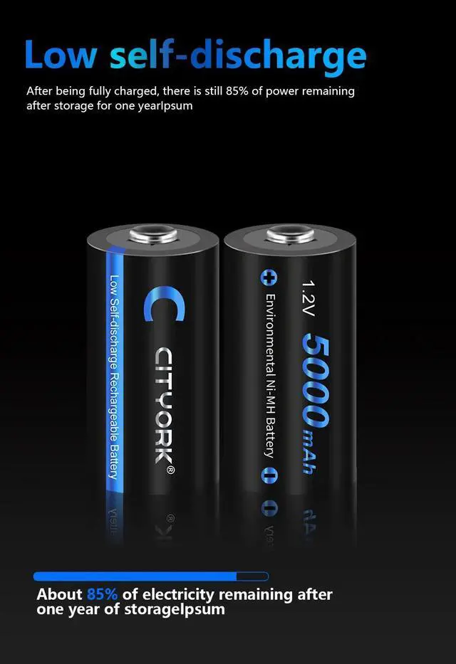 Alt view image 6 of 7 - CITYORK 6 Pack 5000 Mah 1.2V Ni-MH Rechargeable C Batteries, Discharge C Size Rechargeable Batteries