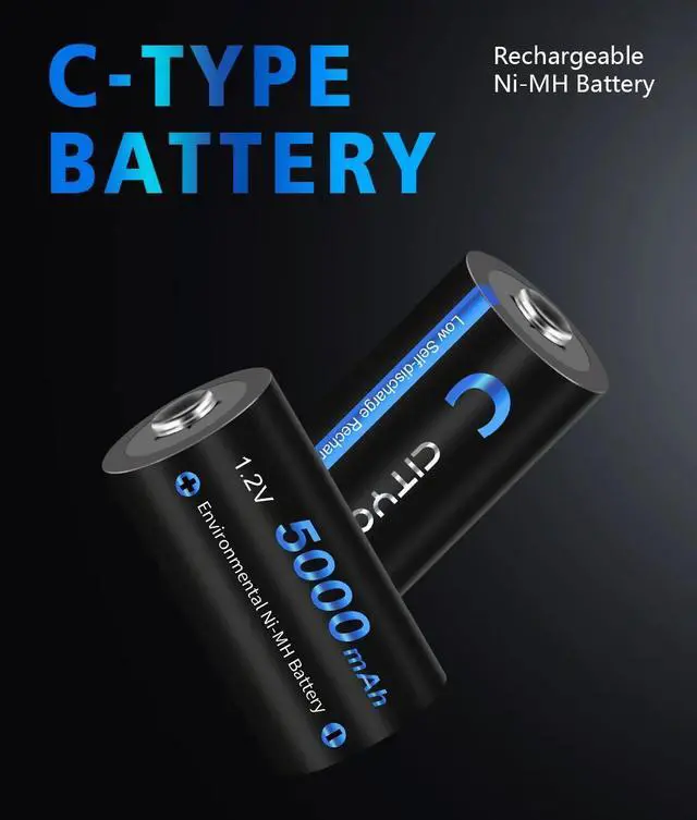 Alt view image 3 of 7 - CITYORK 6 Pack 5000 Mah 1.2V Ni-MH Rechargeable C Batteries, Discharge C Size Rechargeable Batteries