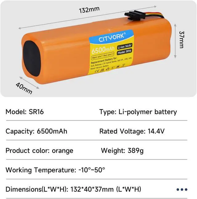 Alt view image 3 of 6 - CITYORK 6500mAh Replacement Battery for Eufy Robovac L70 Hybrid, L10, T2190, T2190G21, Part Number INR18650M26-4S2P Robot Vacuum Cleaners