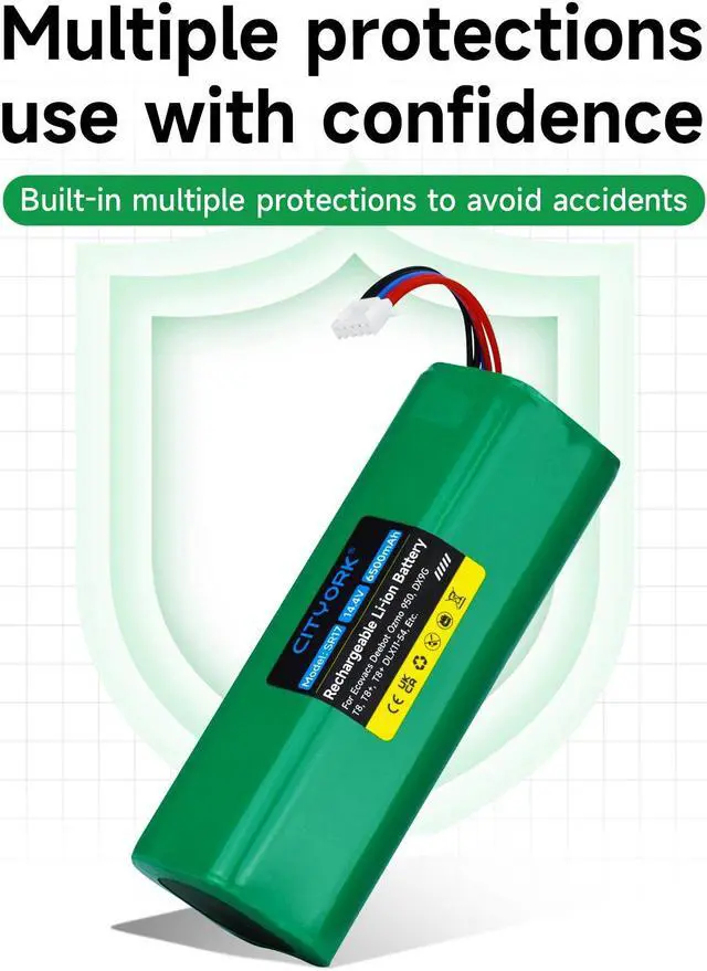 Alt view image 6 of 6 - CITYORK 6500mAh 14.4V Replacement Battery for Ecovacs Deebot T5 T8 T8+ T9 T9+ Deebot Ozmo 950 T10 T9 DX65, DX93, DX96 X1 X1 Omni X1 Turbo X1 Plus DBX11-11/21 DLX11-21/61 201-1913-4201 S10-LI-144-5200