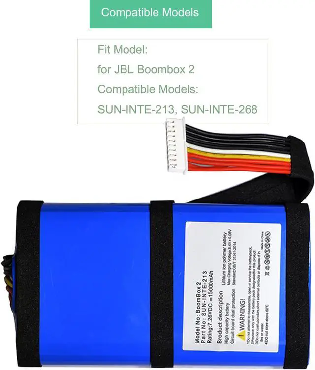 Alt view image 2 of 7 - CITYORK Replacement Battery for JBL Boombox 2 Speaker, SUN-INTE-213,SUN-INTE-268,15000mAh/7.4V