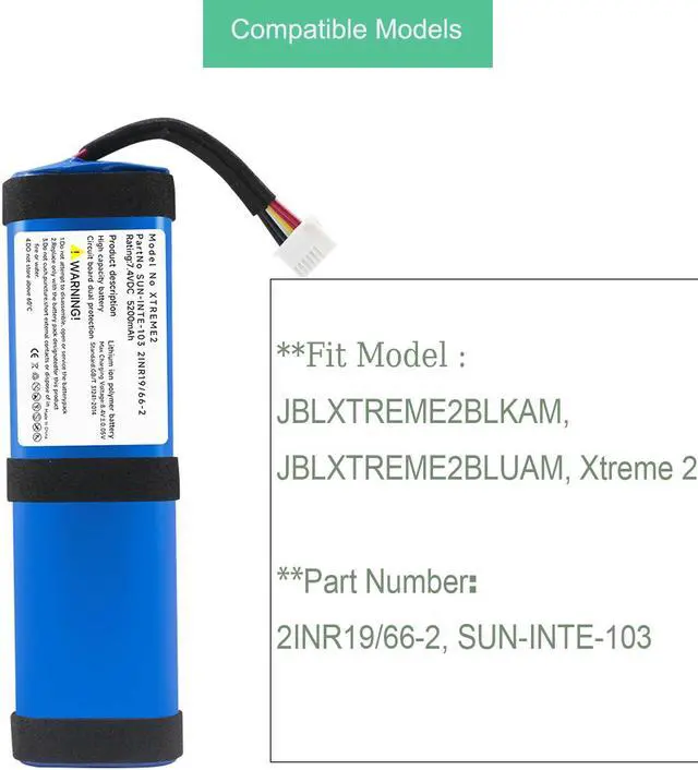 Alt view image 6 of 7 - CITYORK 5200mAh 7.4V Replacement Battery for JBL Xtreme 2, Xtreme 3, for JBL Xtreme 2 XTREME2BLKAM XTREME2BLUAM 2INR19 66-2 SUN-INTE-103 with Tools