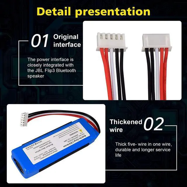 Alt view image 4 of 7 - CITYORK Replacement Battery for JBL Charge 3 2016 Version Part Number GSP1029102A (102A1) 6000mAh 3.7V
