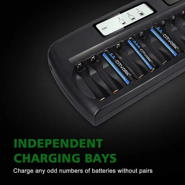 Alt view image 6 of 7 - CITYORK 16 Packs Rechargeable AAA Batteries 1100mAh with 16 Bay LCD Smart Battery Charger,AA/AAA NiMH/NiCd Rechargeable Batteries Charger