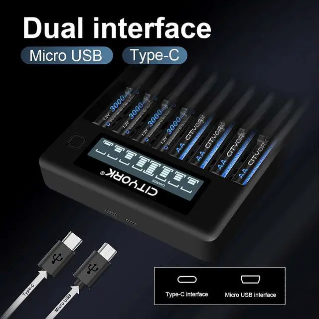Alt view image 6 of 7 - CITYORK 8 Pack AA 3000mAh Ni-MH Rechargeable Batteries with 8 Slot Battery Charger