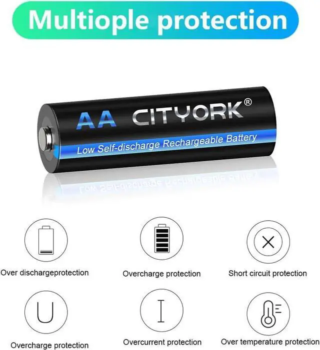 Alt view image 7 of 7 - CITYORK 8 Pack AA 3000mAh Ni-MH Rechargeable Batteries with 8 Slot Battery Charger