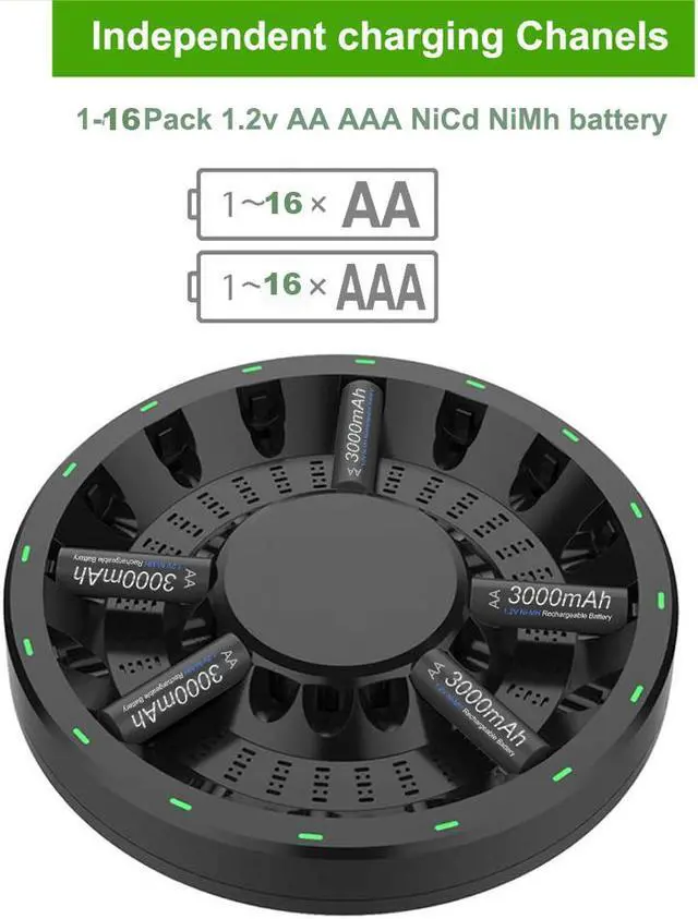 Alt view image 4 of 7 - CITYORK 16 Bay AA AAA Battery Charger Fast for 1.2V NiMH/NiCd Double A and Triple A Household Rechargeable Batteries with Battery Holder Case