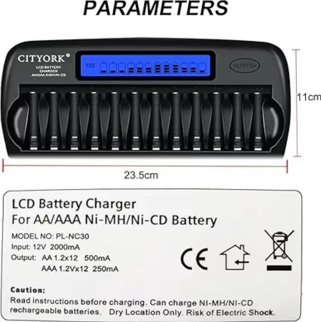 Alt view image 2 of 7 - CITYORK 12 Bay LCD Smart Charger with AA AAA Rechargeable Battery, 6 Pack AA 3000mAh Rechargeable Battery with 6 Pack 1.2V Ni-MH AAA1100mAh Rechargeable Batteries