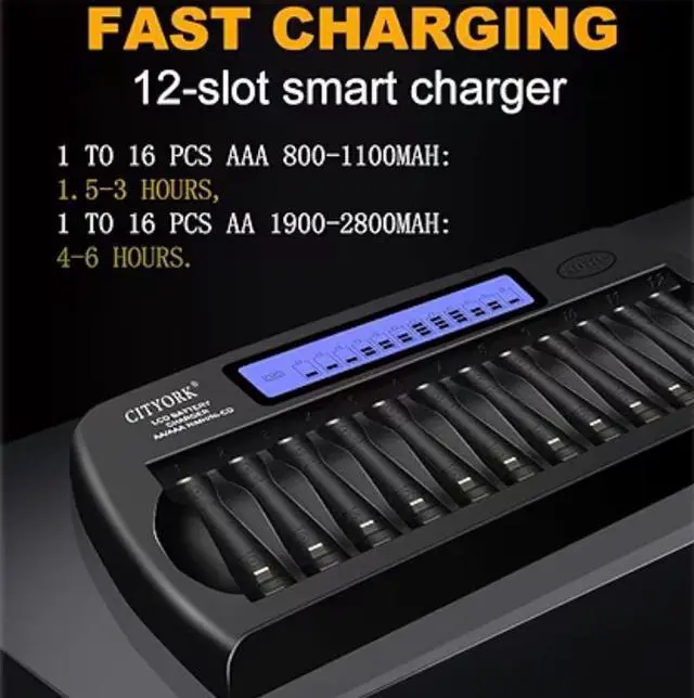 Alt view image 3 of 7 - CITYORK 12 Bay LCD Smart Charger with AA AAA Rechargeable Battery, 6 Pack AA 3000mAh Rechargeable Battery with 6 Pack 1.2V Ni-MH AAA1100mAh Rechargeable Batteries