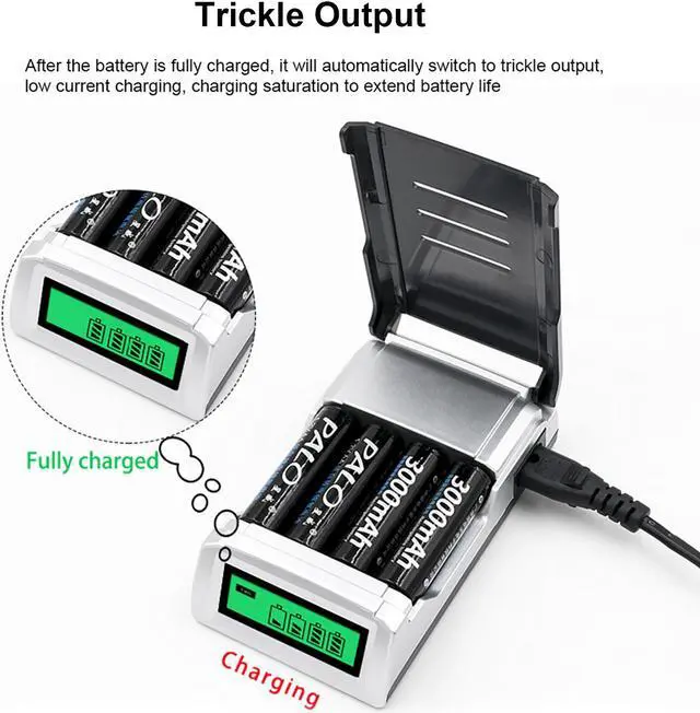 Alt view image 4 of 7 - CITYORK 4 Bay LCD Smart Charger with AA AAA Rechargeable Battery, 8 Pack AA 3000mAh Rechargeable Battery