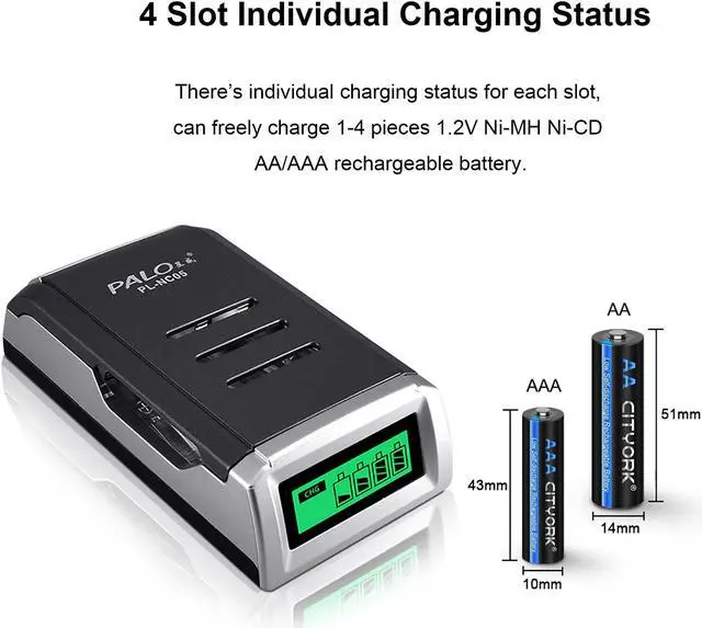Alt view image 7 of 7 - CITYORK 4 Bay LCD Smart Charger with AA AAA Rechargeable Battery, 8 Pack AA 3000mAh Rechargeable Battery
