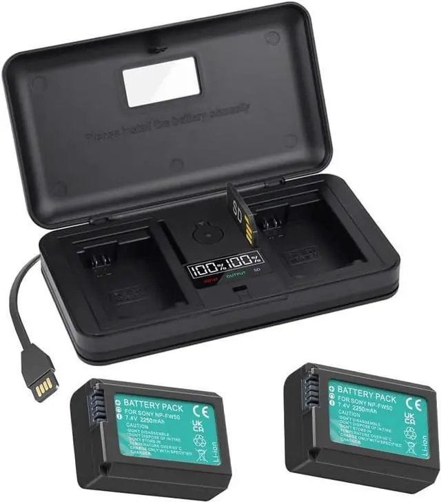 Main image of CITYORK 2 Pack NP-FW50 Replacement Batteries with Multifunctional Dual USB Charger with LCD Screen, Rapid Dual Charger for Sony Alpha a7, a7 II, a7R, a7R II, a7S, a7S II, NEX-3, NEX-3N, NEX-5, NEX-5N,