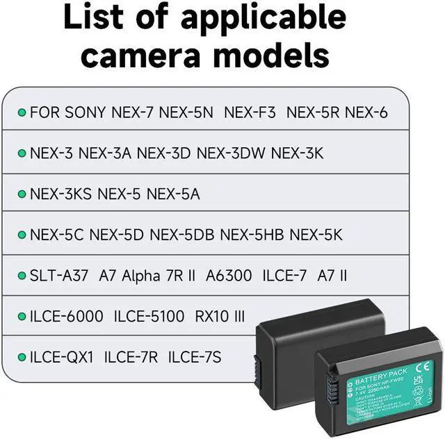 Alt view image 2 of 7 - CITYORK 2 Pack NP-FW50 Replacement Batteries with Multifunctional Dual USB Charger with LCD Screen, Rapid Dual Charger for Sony Alpha a7, a7 II, a7R, a7R II, a7S, a7S II, NEX-3, NEX-3N, NEX-5, NEX-5N,
