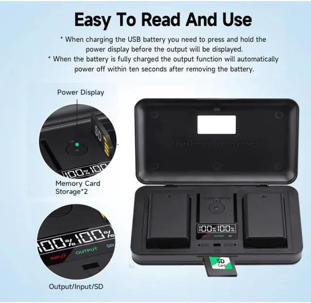 Alt view image 6 of 7 - CITYORK 2 Pack NP-FW50 Replacement Batteries with Multifunctional Dual USB Charger with LCD Screen, Rapid Dual Charger for Sony Alpha a7, a7 II, a7R, a7R II, a7S, a7S II, NEX-3, NEX-3N, NEX-5, NEX-5N,