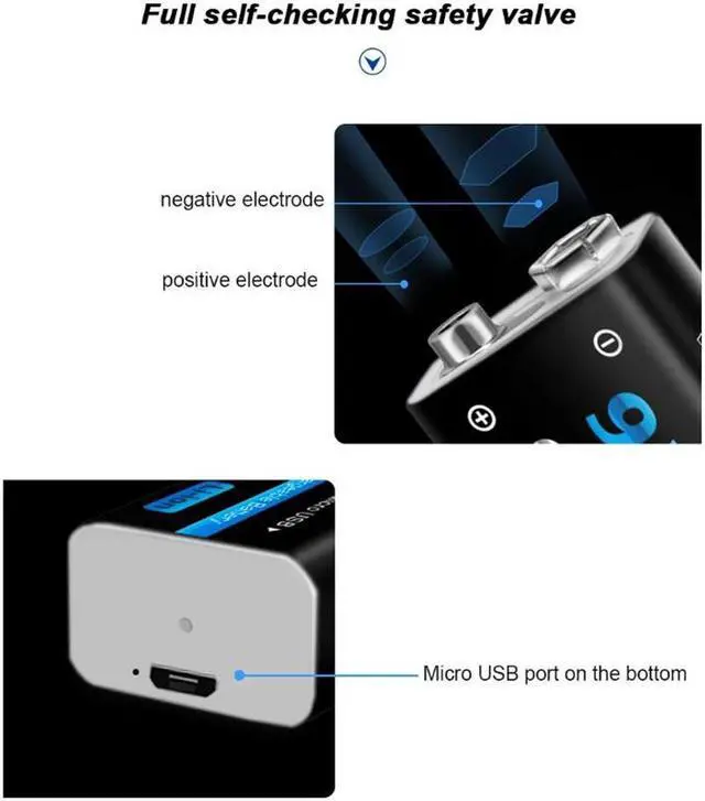 Alt view image 7 of 7 - CITYORK USB Rechargeable 9V Li-ion Batteries (4 Pack)- 650mAh Long Lasting Lithium Batteries with Micro Charging Cable