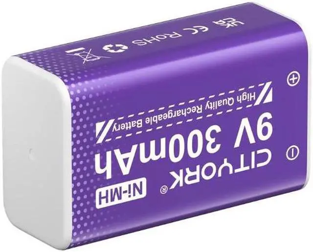 Alt view image 7 of 7 - CITYORK 8 Pack 9V 6F22 Rechargeable Batteries 9 Volts Ni-MH 300mAh Low Self-discharged