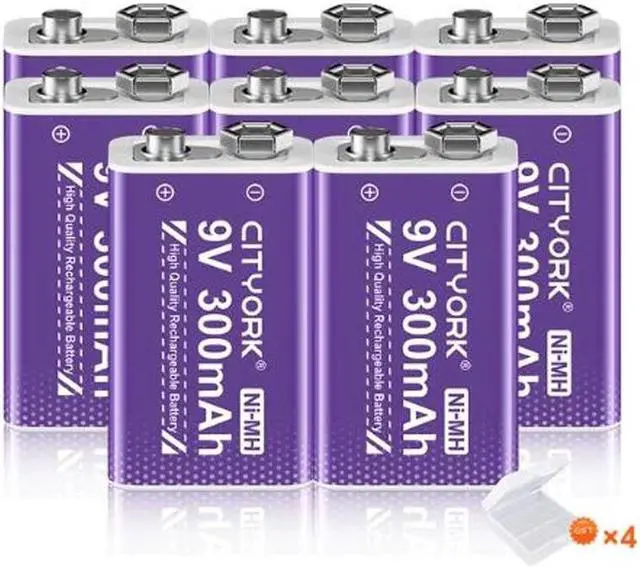 Main image of CITYORK 8 Pack 9V 6F22 Rechargeable Batteries 9 Volts Ni-MH 300mAh Low Self-discharged