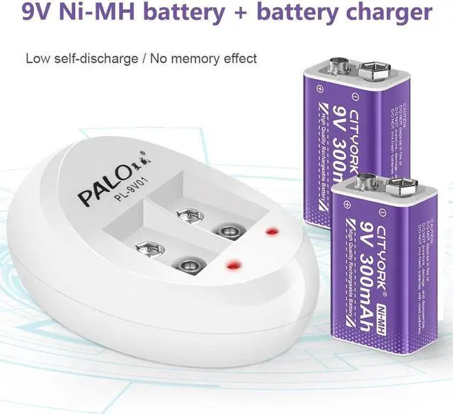 Alt view image 2 of 7 - CITYORK 9V NiMH/NiCD Battery Charger with 8 Pack 6F22 300mAh 9V Ni-MH Rechargeable Batteries  for Multimeter Microphone Remote Control KTV Use Crown Krone