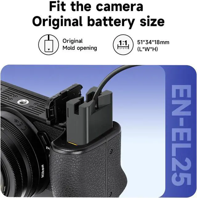 Alt view image 2 of 7 - CITYORK EN-EL25 Dummy Battery USB Type-C EN-EL25a AC Power Supply Adapter Connector for Nikon Z30 Z50 ZFC Camera