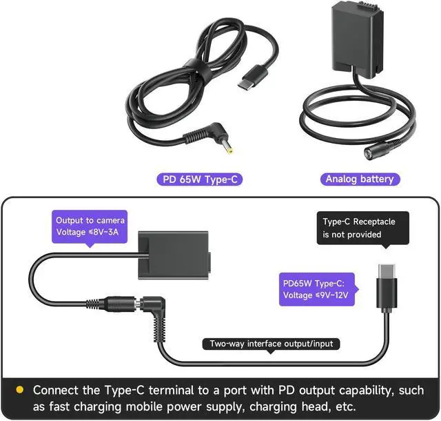 Alt view image 4 of 7 - CITYORK EN-EL25 Dummy Battery USB Type-C EN-EL25a AC Power Supply Adapter Connector for Nikon Z30 Z50 ZFC Camera