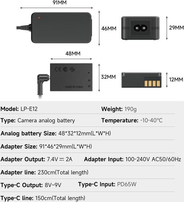 Alt view image 7 of 7 - CITYORK ACK-E12 AC Power Adapter DR-E12 DC Coupler LP-E12 LPE12 Dummy Battery Kit for Canon EOS M200,EOS M50,EOS M50 Mark ii,EOS M100,EOS M,EOS M2,EOS M10,Kiss M,Kiss M2 Mirrorless Digital Cameras.