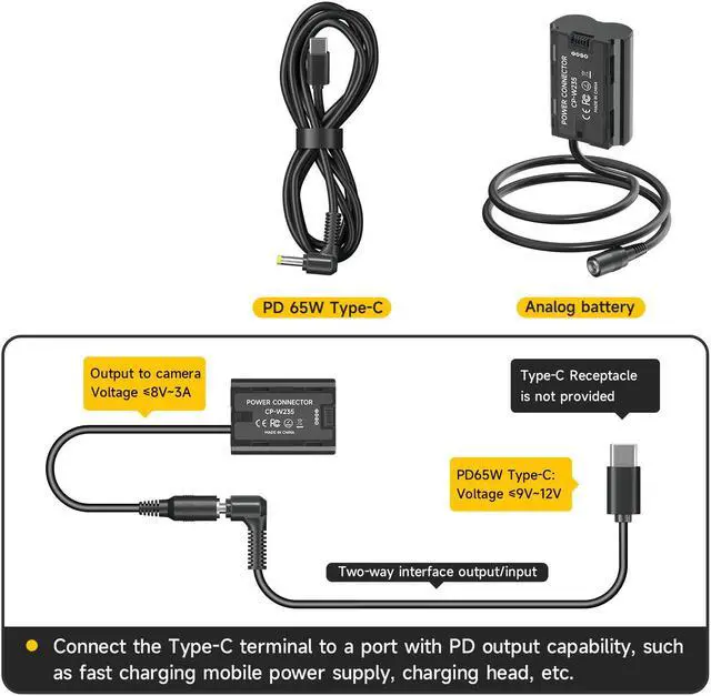 Alt view image 5 of 7 - CITYORK CP-W235 Dummy Battery Power Adapter with USB,NP-W235 DC Coupler Replacement for Fujifilm X-T5 X-T4 X-H2S X-H2 GFX50SII GFX100S VG-XT4 X-S20-4266 Cameras