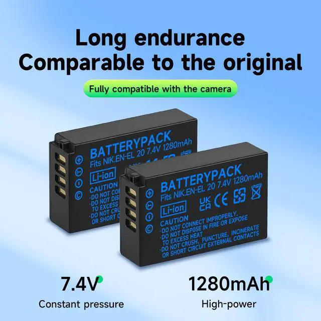 Alt view image 7 of 7 - CITYORK EN-EL20, EN-EL20a Battery 2 Pack 7.4V 1280mAh with LCD Dual Charger for Nikon Coolpix P950, P1000, DL24-500, Coolpix A, 1 AW1, 1 J1, 1 J2, 1 J3, 1 S1, 1 V3 Digital Camera