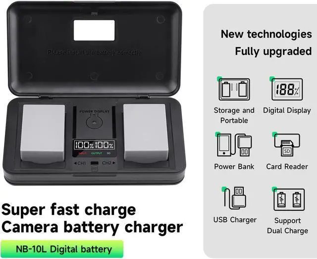 Alt view image 7 of 7 - CITYORK NB-10L NB10L Battery 2 Pack 7.4V 1500mAh with LCD Dual Charger for Canon PowerShot G1 X, G3-X, G15, G16, SX40 HS, SX50 HS, SX60 HS Digital Camera