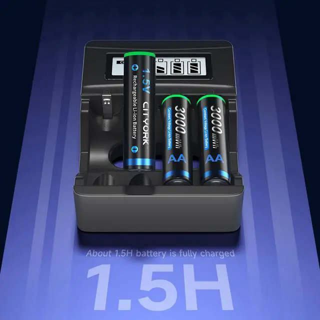 Alt view image 6 of 7 - CITYORK 1.5V AA 3000mWh Lithium Rechargeable Batteries 6 Pack with 1.5V Fast Battery Charger
