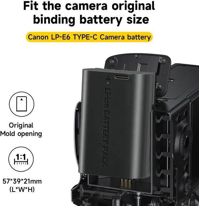Alt view image 5 of 7 - CITYORK 2400mAh LP-E6 LP-E6N Battery with Type-C USB-C Fast Charging for Canon EOS 5D Mark II 5D Mark III 5DS 5DS R 6D 7D 60D 60Da 70D 7D Mark II 7D Mark III Camera 7.4V