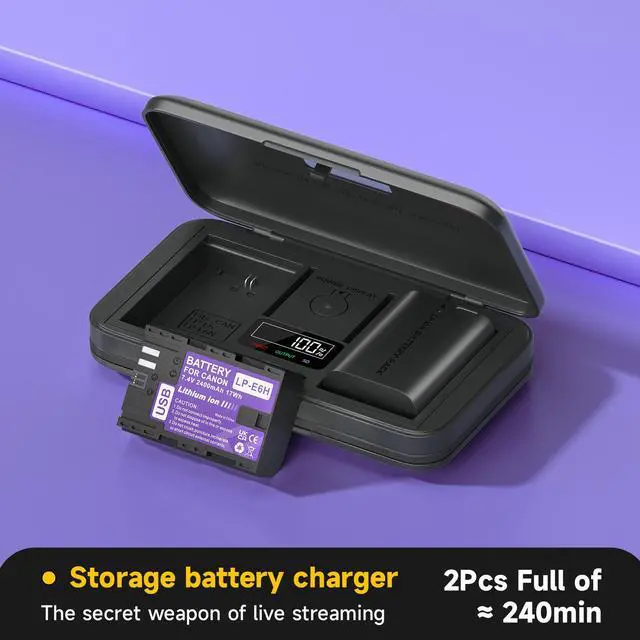 Alt view image 6 of 7 - CITYORK 2400mAh LP-E6 LP-E6N Battery with Type-C USB-C Fast Charging for Canon EOS 5D Mark II 5D Mark III 5DS 5DS R 6D 7D 60D 60Da 70D 7D Mark II 7D Mark III Camera 7.4V
