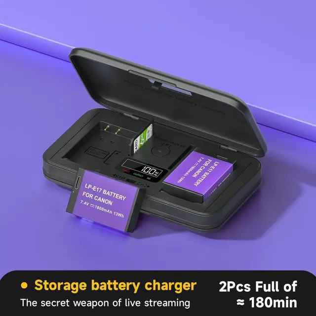 Alt view image 7 of 7 - CITYORK 1800mAh LP-E17 Battery with Type-C USB-C Fast Charging for Canon EOS RP 200D 250D M3 M5 M6 750D 760D T6i T6s 800D 8000D Kiss X8i Camera 7.4v