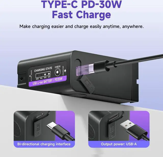Alt view image 7 of 7 - CITYORK NP F980 Battery 7.2v 11800mAh with DP 30W Type-C 2 Hour Fast Charging for Sony Camera Camcorder Led Video Light F530 F550 F570 F750 F770 F930 F950 F960