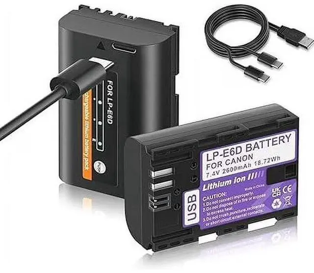 Main image of CITYORK 2 Pack LP-E6 LP-E6N Camera Battery 2600mah Bulit-in USB for Canon EOS R 6D 7D 60D 70D 80D 90D, 5D Mark II III IV, 6D Mark II, 7D Mark II, 5DS R, XC10 XC15 Camera