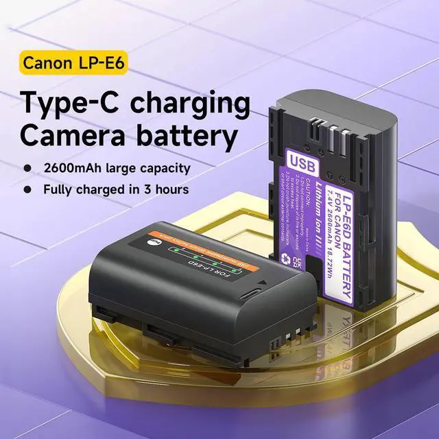 Alt view image 5 of 6 - CITYORK 2 Pack LP-E6 LP-E6N Camera Battery 2600mah Bulit-in USB for Canon EOS R 6D 7D 60D 70D 80D 90D, 5D Mark II III IV, 6D Mark II, 7D Mark II, 5DS R, XC10 XC15 Camera