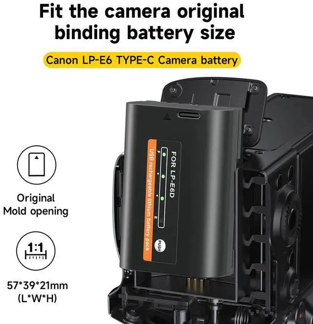 Alt view image 6 of 6 - CITYORK 2 Pack LP-E6 LP-E6N Camera Battery 2600mah Bulit-in USB for Canon EOS R 6D 7D 60D 70D 80D 90D, 5D Mark II III IV, 6D Mark II, 7D Mark II, 5DS R, XC10 XC15 Camera