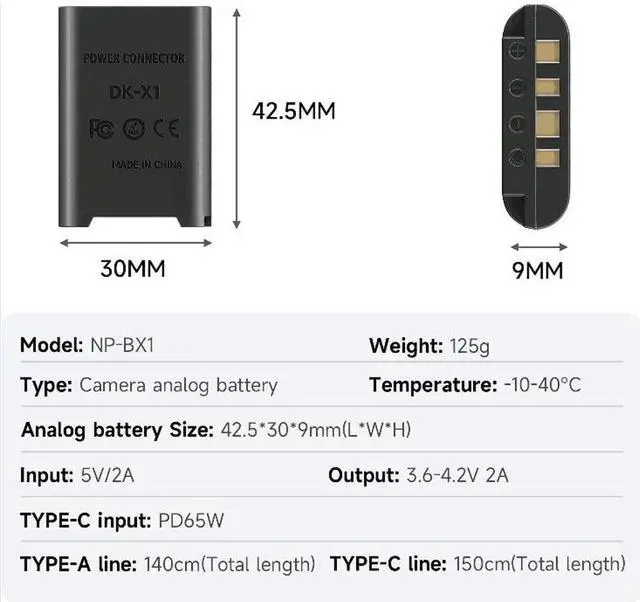 Alt view image 6 of 7 - CITYORK NP-BX1 USB/AC Power Cable Adapter,Dummy Battery DC Coupler for Sony Cybershot DSC RX1 RX1R RX100 II III VI Digital Cameras