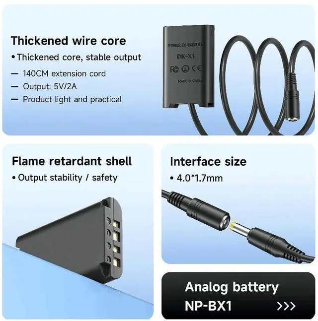 Alt view image 7 of 7 - CITYORK NP-BX1 USB/AC Power Cable Adapter,Dummy Battery DC Coupler for Sony Cybershot DSC RX1 RX1R RX100 II III VI Digital Cameras