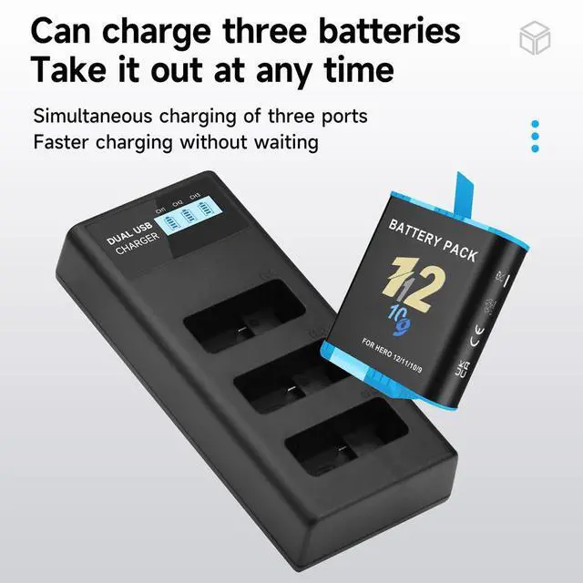 Alt view image 3 of 5 - CITYORK GoPro Battery Storage Box 3-Clot Charger for GoPro Hero 12 Black Hero 11 Black Hero 10 Black Hero 9 Black battery