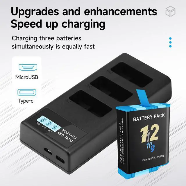 Alt view image 4 of 5 - CITYORK GoPro Battery Storage Box 3-Clot Charger for GoPro Hero 12 Black Hero 11 Black Hero 10 Black Hero 9 Black battery