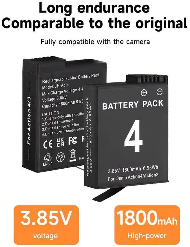 Alt view image 4 of 5 - CITYORK 2 Pack Rechargeable DJI Osmo Action Batteries 3.85V 1800mAh for Osmo Action 3, Osmo Action 4