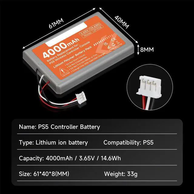 Alt view image 5 of 6 - CITYORK 2-Pack PS5 Battery Replacement for Play Station5 Dual Sense CFI-ZCT1W CFI-ZCT1B CFI-ZCT1U 3.65V 4000mAh
