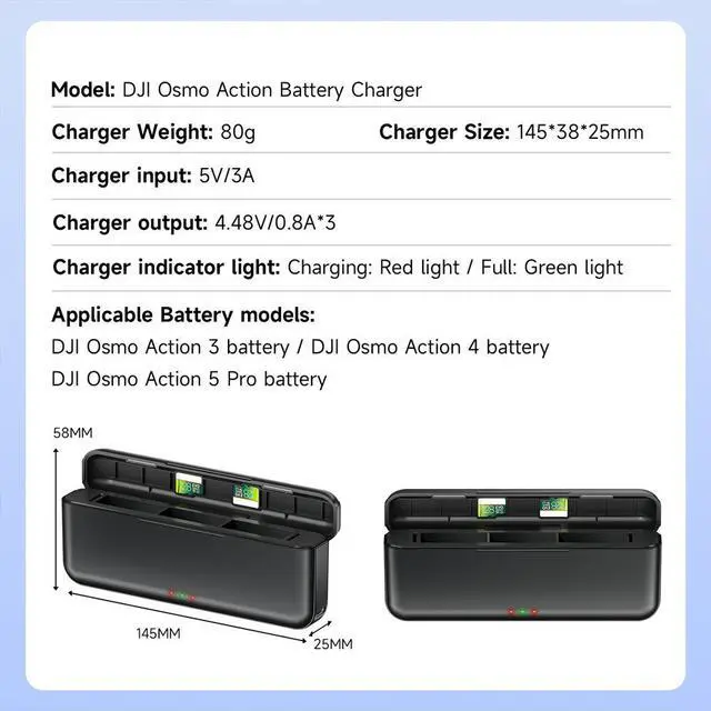 Alt view image 2 of 5 - CITYORK 3-Channel DJI Osmo Action 5 Pro Batteries Fast Charger Hub for DJI Osmo Action 5 Pro,Osmo Action 4 and Osmo Action 3
