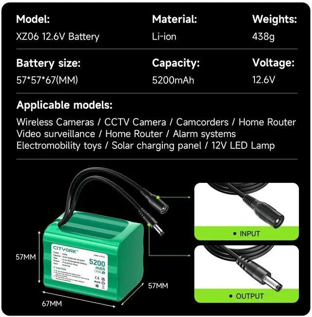 Alt view image 2 of 7 - Rechargeable 12V 5200mAh DC Battery Lithium for 12V Devices, RC Car, Boat, Robot,, Electric Pianos, Solar Panel, CCTV, MP3 Players,DIY Projects,LED Light Strip, Fishing Lights, Kid Ride Car