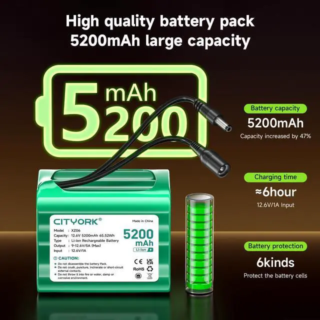 Alt view image 5 of 7 - Rechargeable 12V 5200mAh DC Battery Lithium for 12V Devices, RC Car, Boat, Robot,, Electric Pianos, Solar Panel, CCTV, MP3 Players,DIY Projects,LED Light Strip, Fishing Lights, Kid Ride Car
