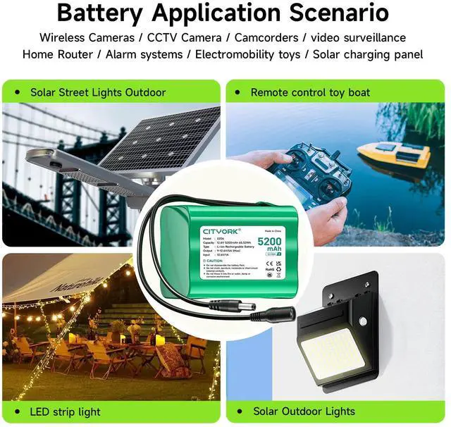 Alt view image 6 of 7 - Rechargeable 12V 5200mAh DC Battery Lithium for 12V Devices, RC Car, Boat, Robot,, Electric Pianos, Solar Panel, CCTV, MP3 Players,DIY Projects,LED Light Strip, Fishing Lights, Kid Ride Car