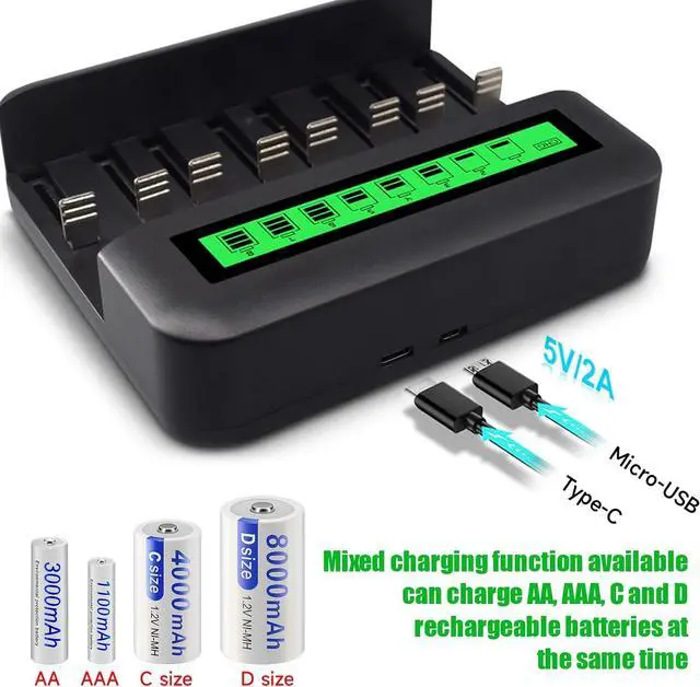 Alt view image 2 of 7 - CITYORK 6 Pack Rechargeable C Batteries with Charger, LCD Display Universal Battery Charger for AA/AAA/C/D 1.2V NI-MH NI-CD Rechargeable Battery (with 3 Battery Boxes)