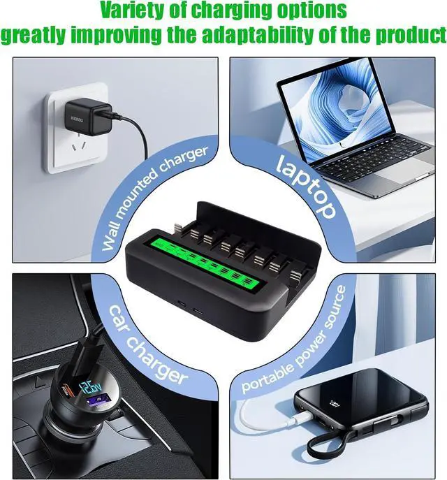 Alt view image 4 of 7 - CITYORK 6 Pack Rechargeable C Batteries with Charger, LCD Display Universal Battery Charger for AA/AAA/C/D 1.2V NI-MH NI-CD Rechargeable Battery (with 3 Battery Boxes)