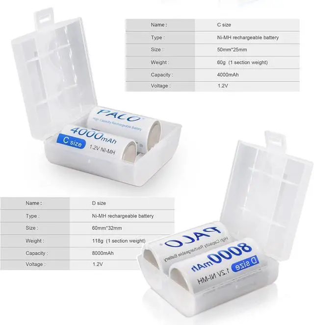 Alt view image 5 of 7 - Universal Charger for AA AAA C D 9V NiMH NiCD Rechargeable Battery, Discharge Function and LCD Display Fast Charging (Micro USB or Type C) 3 Pack C Rechargeble Batteries 3 Pack D Cell Batteries